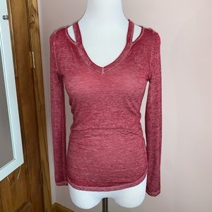 Red long sleeve v-neck shirt from Derek Heart